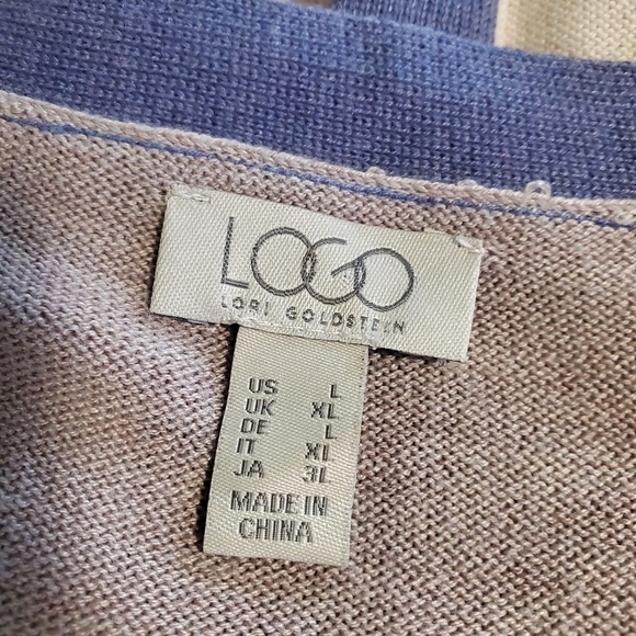 LOGO by Lori Goldstein Color Block W/Graphic Print Knit Cardigan Large, Soft - Picture 8 of 12